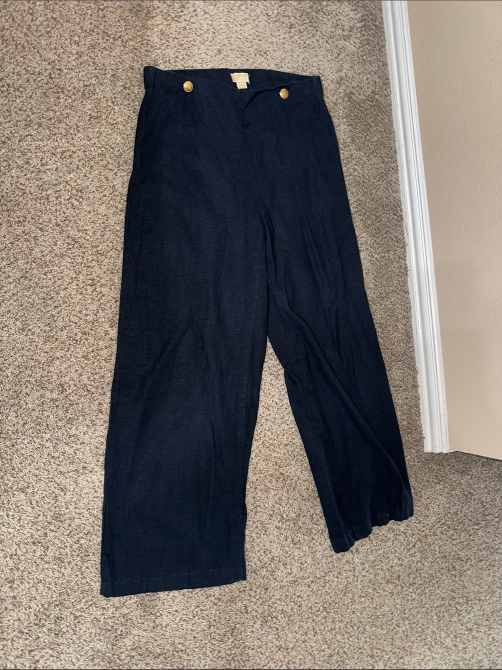 Michael Kors Navy Blue Wide Leg Pants with Gold Buttons